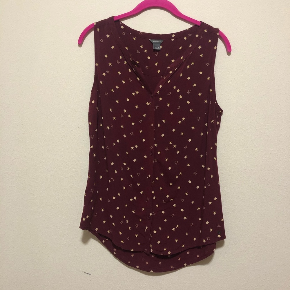 Eddies Bauer maroon red gold star print size s